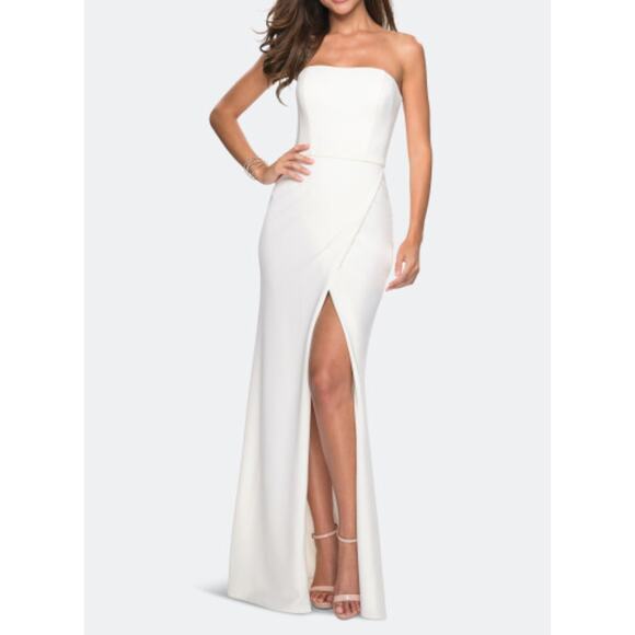 La Femme Simple Strapless Prom Dress With Double Strap Back Dresses White 6 - Picture 1 of 6